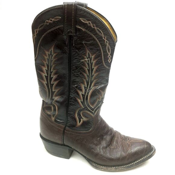 Vintage Tony Lama 6703 Men\'s 10 D Cowboy Western Boots Brown Black Leather main image 4